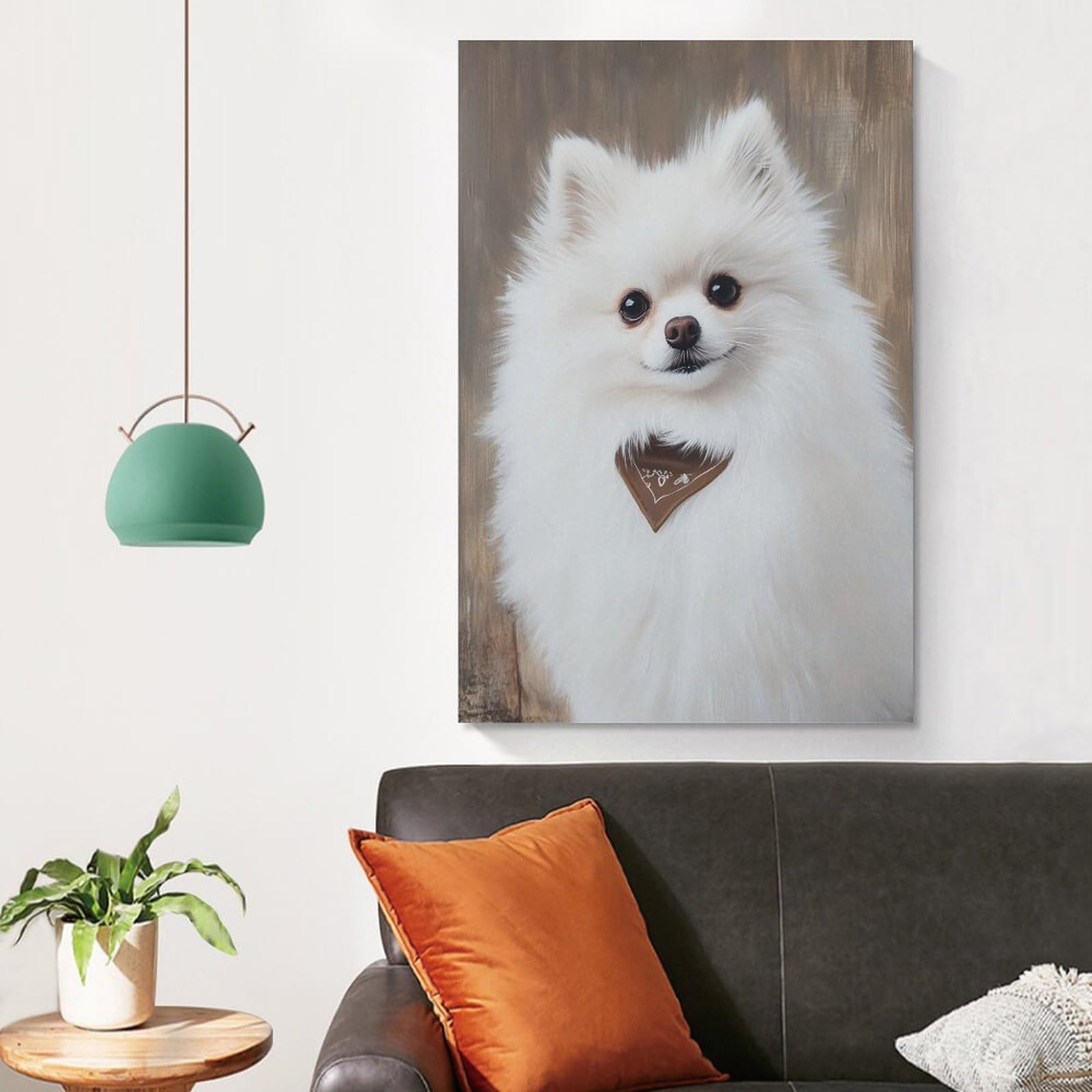 白*犬様 Ado ポスター Amazon.com: White Pomeranian Dog Wall Art Poster Trendy Canvas